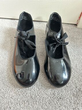 Capezio Black Patent Tele Tone Tap Shoes with Ribbon Tie
